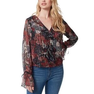 JESSICA SIMPSON Womens Aurora Top Small Red Black Floral Print NWT